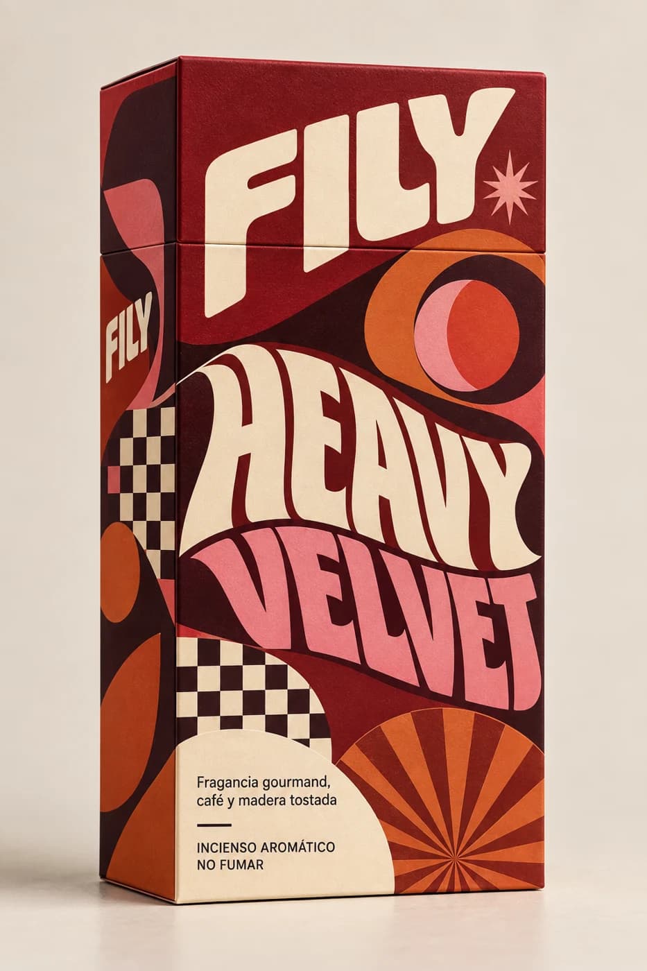 Caja FILY Heavy Velvet: gráfica psicodélica carmesí, terracota y rosa